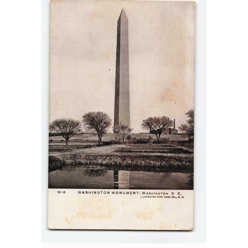 Vintage Washington Monument Postcard W-6 Illustrated Post Card Co DC Reflection